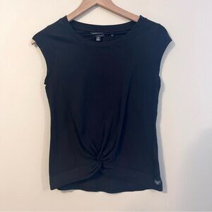 Toad&Co Women’s Twist Front T-Shirt Top Size XS Cap Sleeve Black Organic Cotton